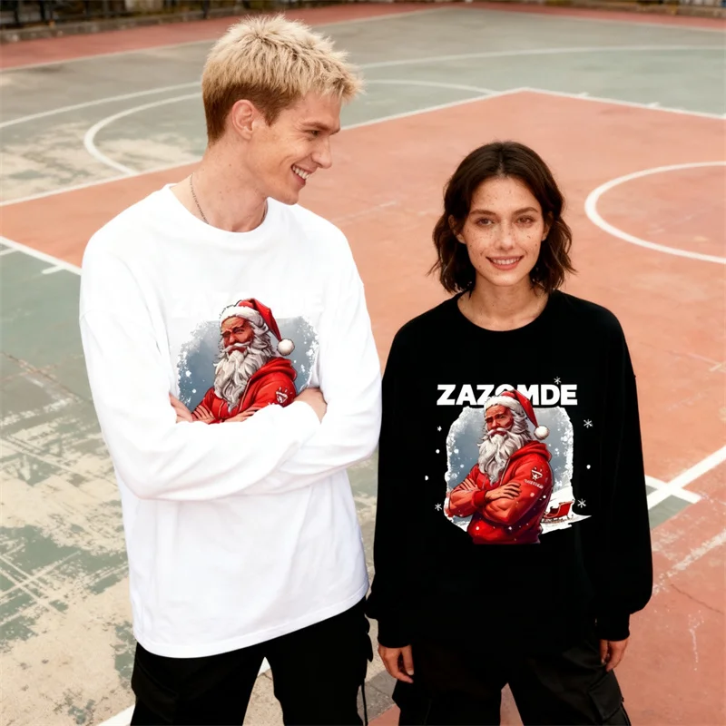 تي شيرت بأكمام طويلة مطبوع عليه سانتا مستوحى من عيد الميلاد القبيح نمط جديد مضحك 100 قطن للحفلات التنكرية وتبادل الهدايا