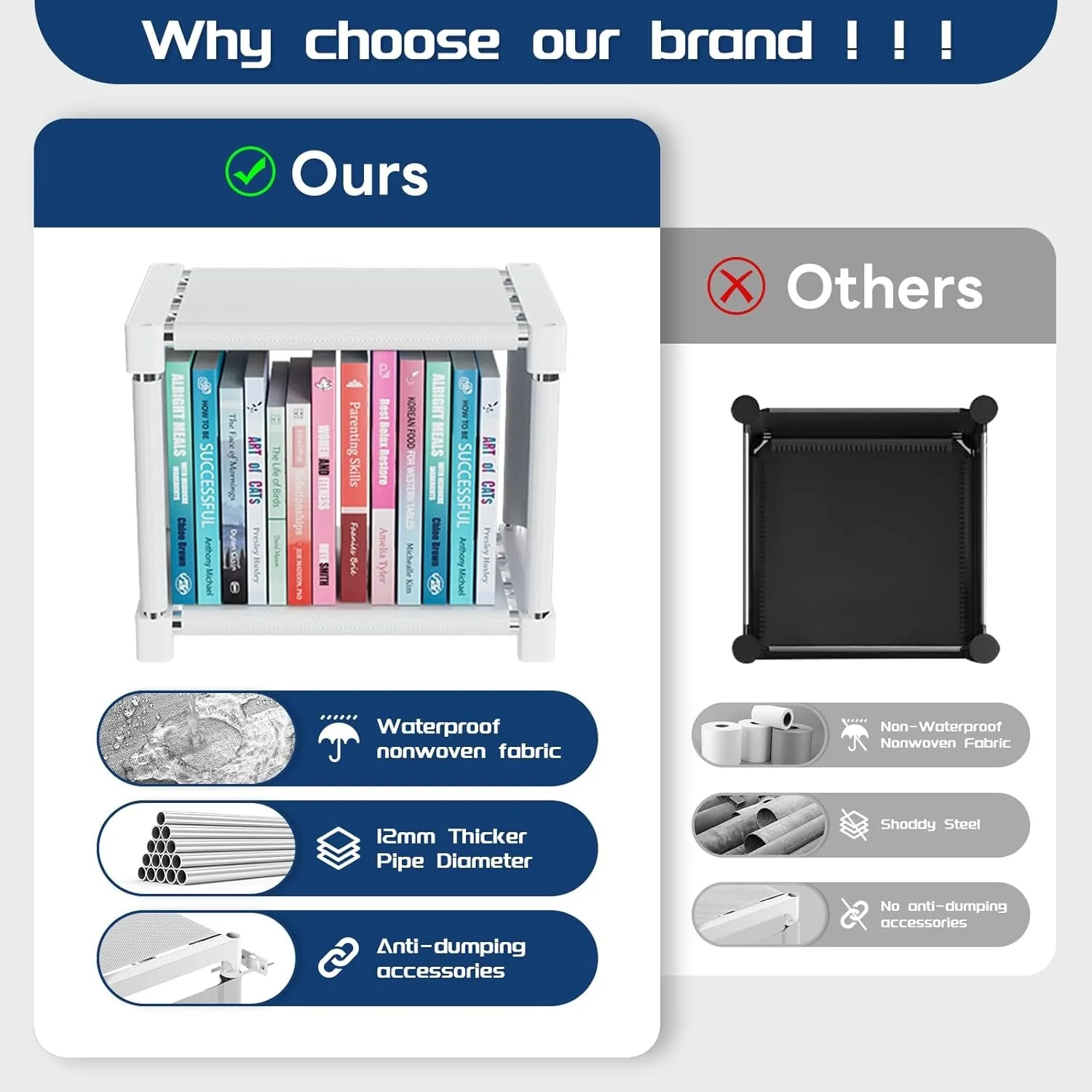 رف الكتب، منظم تخزين 15 مكعبًا، منظم رف الكتب، رف خزانة الكتب الطويل، حافظات/أرفف الكتب، أبيض #4