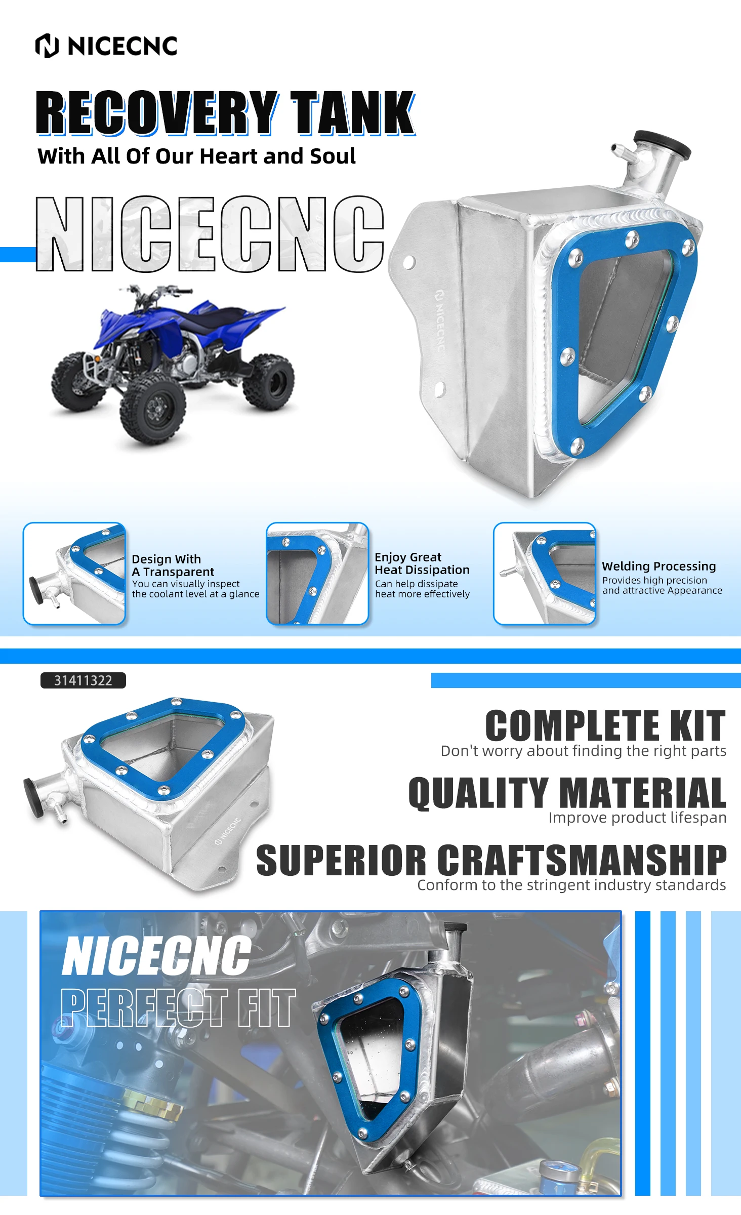 NICECNC Für Yamaha Raptor 700 700R 2013-2026 Überlauf-Kühlmittelbehälter Aluminium ATV Zubehör 1PE-F1871-00-00 – Detail 1