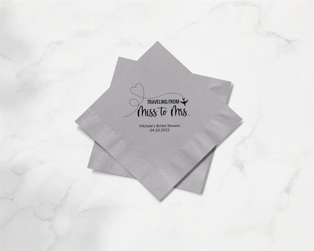 

50PCS Traveling from Miss to Mrs. Personalized Cocktail Napkins - Honeymoon Bridal Shower - #C26-CN-04