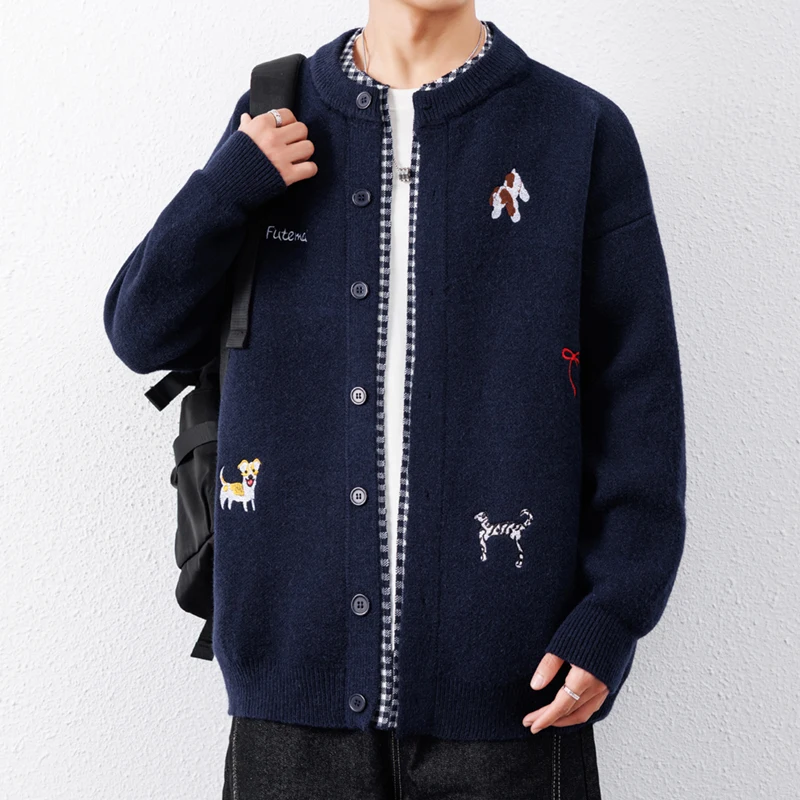 Modischer, bequemer Herren-Strickcardigan, hochwertige Marke, süßes Stickerei-Design, Herbst-Winter, koreanischer lässiger Rundhals-Pullover-Mantel – Detail 5