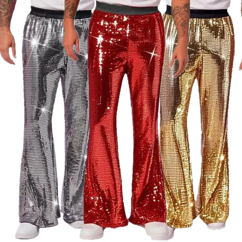 

2025 Summer New Men's Luxury Casual Pant Fashion Singer Bar KTV Stage Performance Loose Breathable Silver Trousers