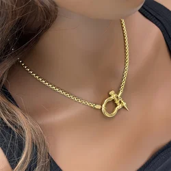 Gold Plated Trendy Waterproof Chains Women's Stainless Steel Jewelry Horseshoe Charm Necklace Choker With Pendant