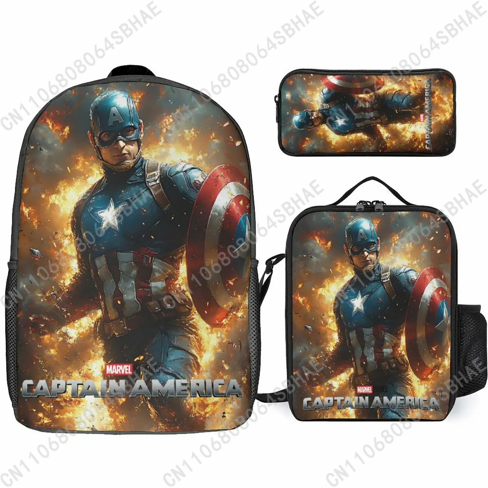 

Marvel Captain America School Backpack For Teen Middle High School Students 3Pcs Bookbag Lunch Tote Bag Pencil Pouch Cosplay