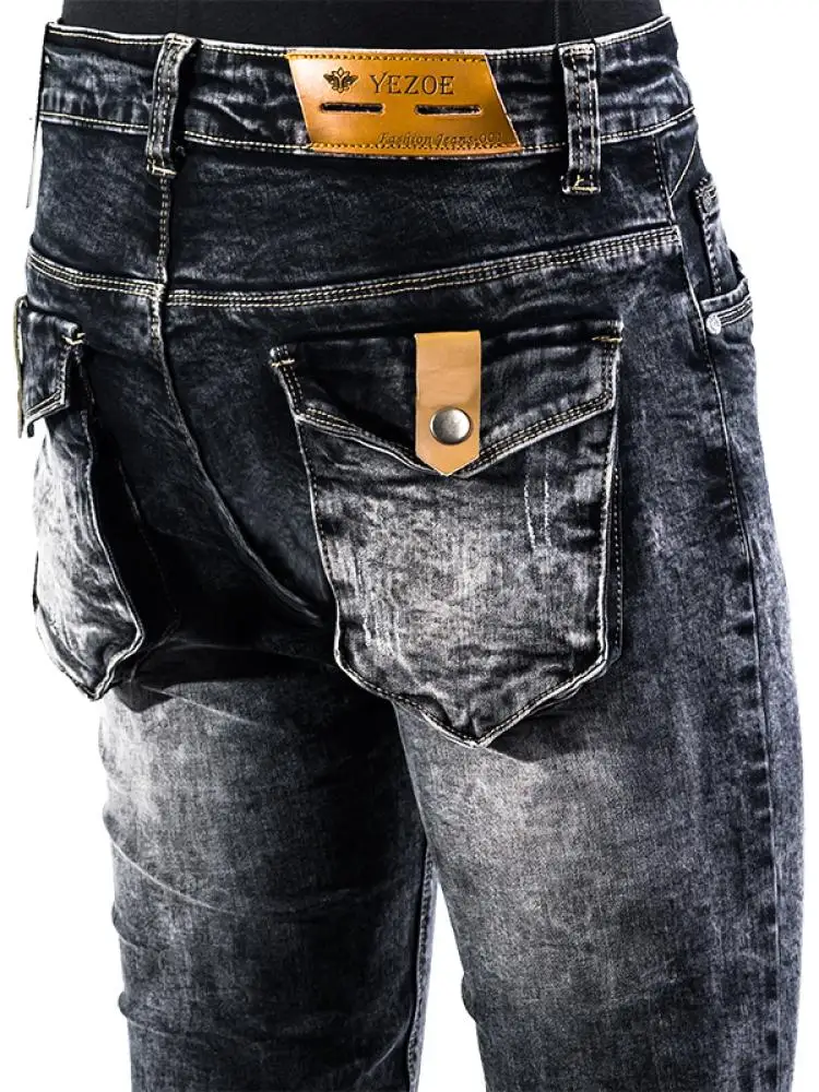 

Yezoe Men's Elastic Straight Leg Jeans Bla Snow Waed Slim Fit Casual Trousers Spring Autumn Wear for Youth And Adults