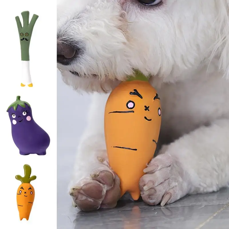 Vegetable Dog Chew Toys Green Onion Teething Toy Puppies Latex Teethers Cartoon Vegetable Figures Cute For Aggressive Chewers