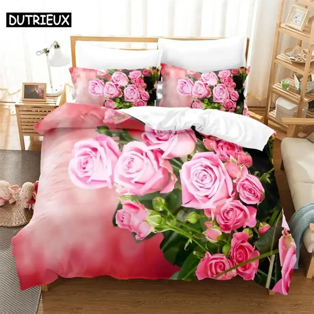 

Rose Pink Lovers Queen Comfortable Duvet Quilt Cover Pillowcase Bedding Set Children Bedroom Decoration Home Textile