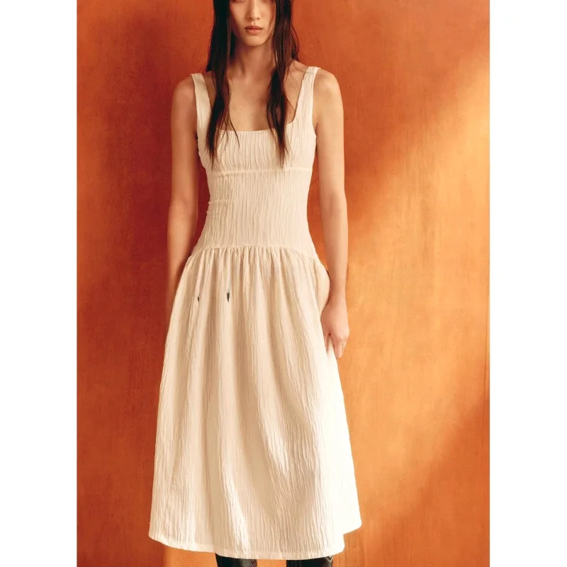 Nuevo vestido Midi sin mangas de verano para mujer, vestido con cuello cuad, estilo informal, fibra de poliéster en forma...