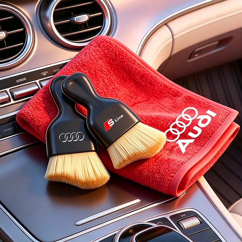 Toalla de gamuza para coche Audi, herramientas de limpieza, cepillo suave, limpiador de válvulas de neumáticos para Audi Sline A3 A4 A5 A6 A7 A8 Q2 Q3 Q4 Q5 Q6 Q7 Q8 B6