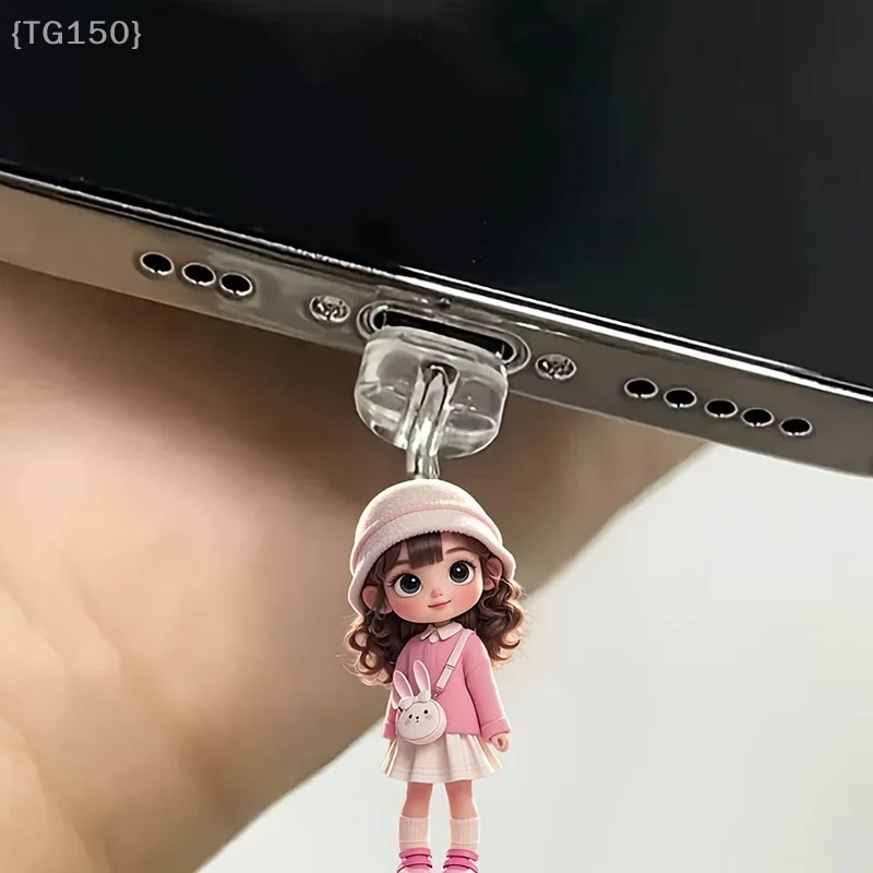Mobile Phone Dust Plug Pendant, Cute Cat Dog Shamrock Design for iPhone Type-C Charging Port view 6