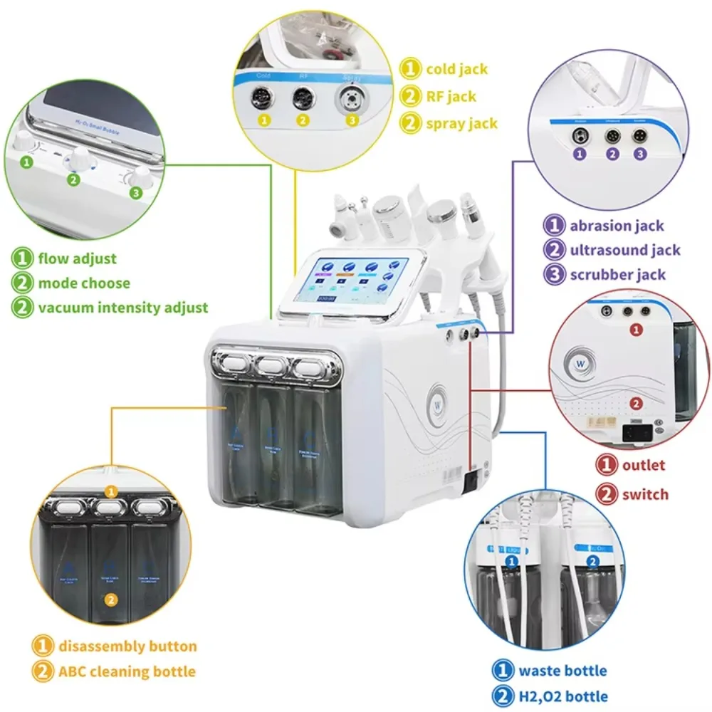 6 in 1 Multifunctional Deep Cleaning Oxygen Bubble Aqua Peeling Hydrodermabrasion Skin Care Hydro Hydra Water Facial Machine view 5