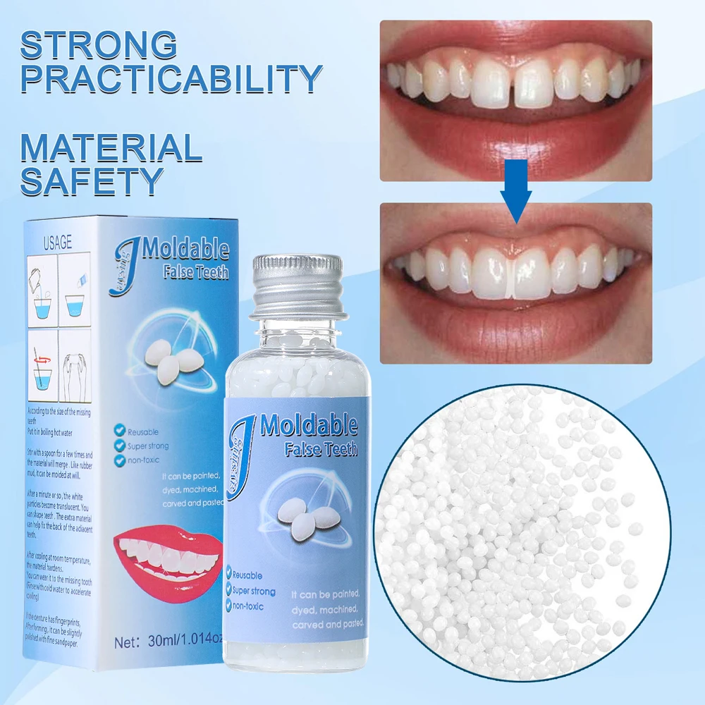 2PCS=60ml Resin Temporary Tooth Repair Granules Filling False Gaps Teeth Broken Moldable Dentures Adhesive Falseteeth Solid Glue