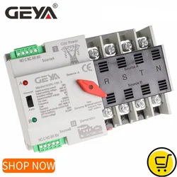 GEYA W2R Mini ATS 4P Automatic Transfer Switch Controller Electrical Type ATS Max 100A 4POLE Din Rail Electric Switch