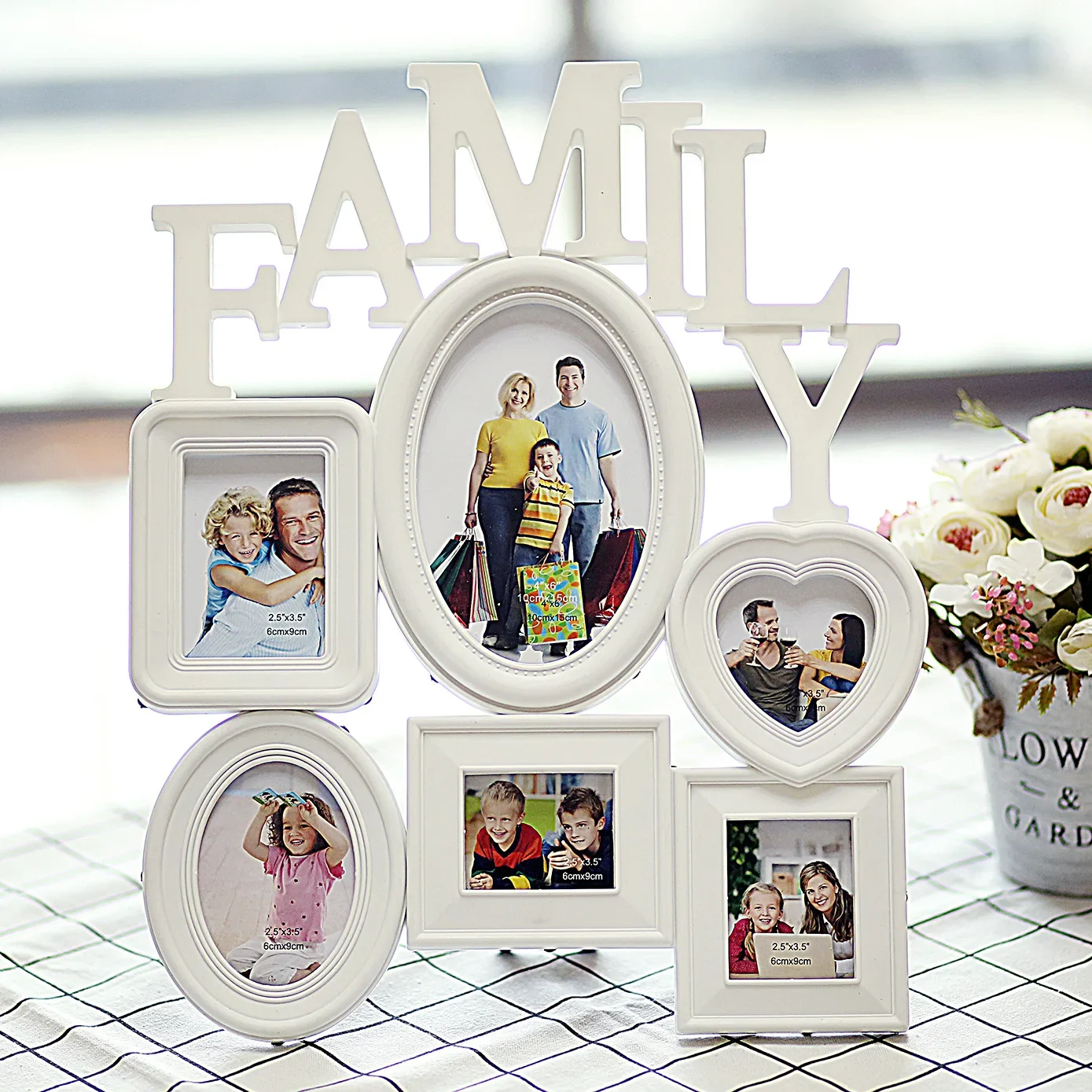 Family Photo Frame Wall Hanging 6 Multi-Sized Pictures Holder Display Home Decor Gift 30X37Cm Back Side with Pull Tabs