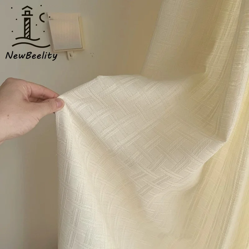 Modern Luxury Cream Texture Tulle Curtains for Living Dining Room Bedroom Transparent Light Not Transparent People Custom Size