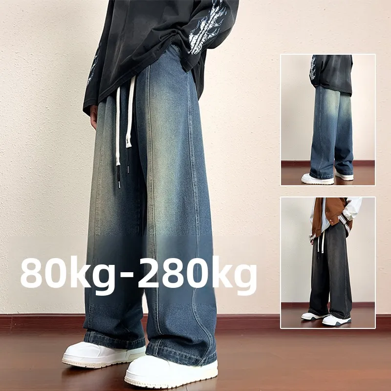 

Trendy Vintage Washed Straight Leg Jeans plus Size Men's Casual Autumn 2024 New Style Comfortable Fit Classic Blue Denim