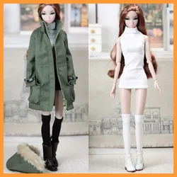[20days made] 1/6 Female Army Green Fur Hooded Jacket Turtleneck Sleeveless Knitted Dress for Momoko OB FR Nippon PoppyParker