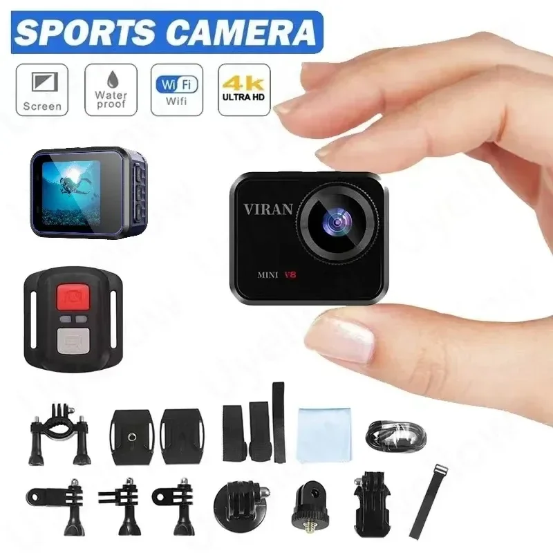 V8 4K HD Wifi Mini Action Camera 60FPS with Remote Control Screen Waterproof DV Sport Camcorders Drive Recorder Wireless Webcam