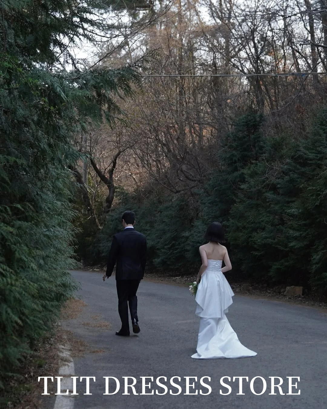 TLIT Simple White Soft Satin 2-pieces Wedding Dresses Korea Wedding Dress Photo Shoot High Side Split Bridal Gowns Customized