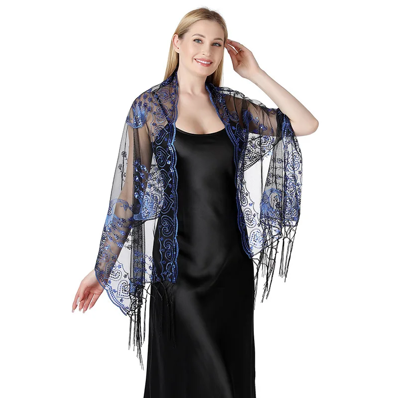 

Вышивка пайетками, вышивка павлина, блестки, кисточка, вечернее банкетное вечернее платье, шаль для женщин