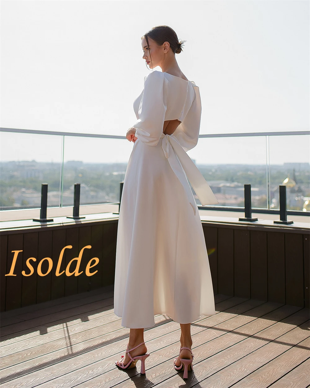 فستان سهرة كلاسيكي أبيض من الجيرسيه مخصص رائع برقبة دائرية 3/4 أكمام فساتين المشاهير الفاخرة للمناسبات الخاصة