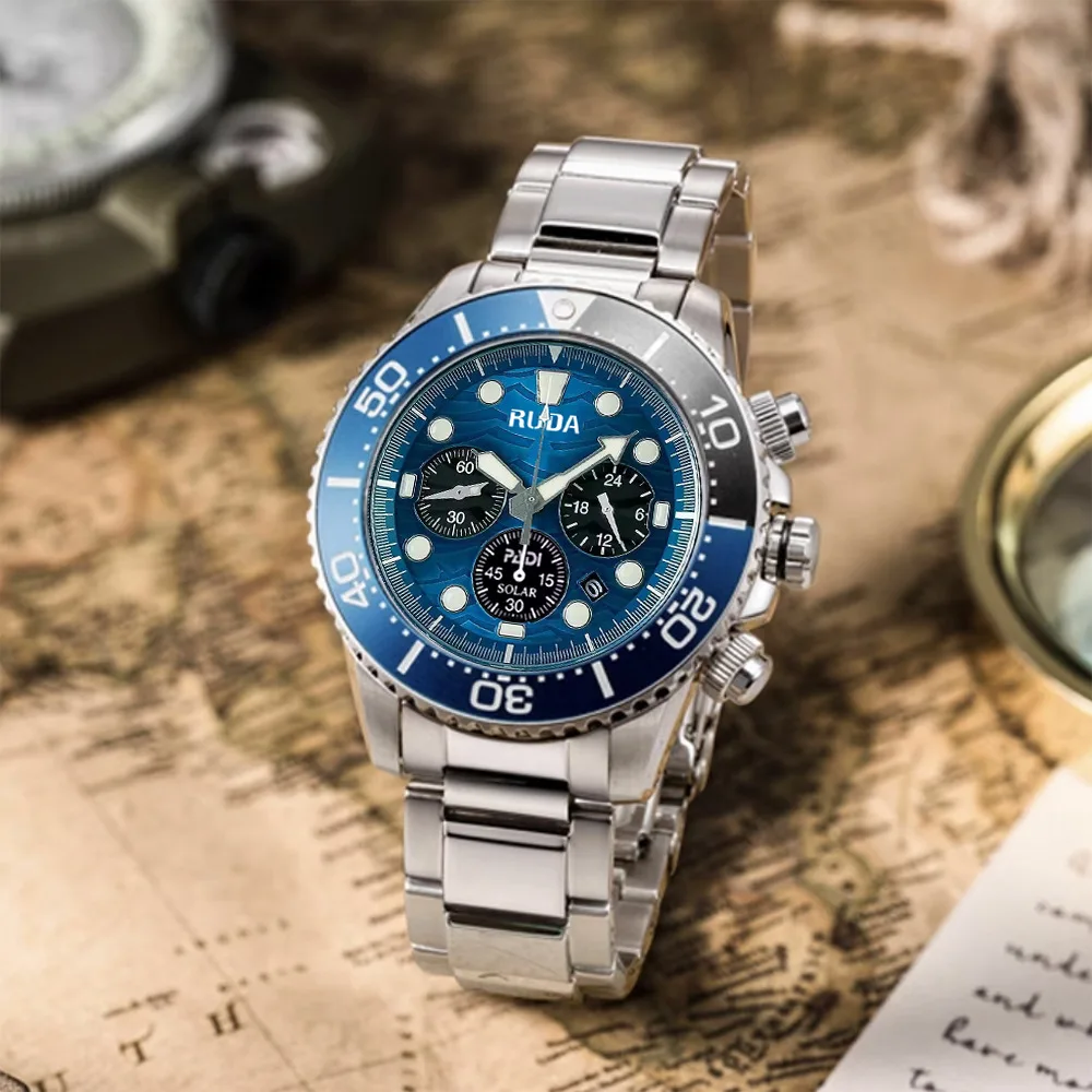 RUDA2025 ساعة رياضية رجالية جديدة متعددة الوظائف ستة دبوس توقيت مضيئة مقاوم للماء ساعة كوارتز ساعة رجال الأعمال
