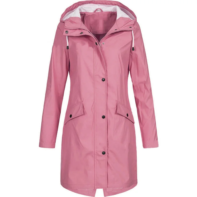 Mulheres Solid Rain Jacket 2023 Caminhadas ao ar livre Hoodie Impermeável WindProof Long Coat Femme Warm Outwear Roupas Femininas Blusão