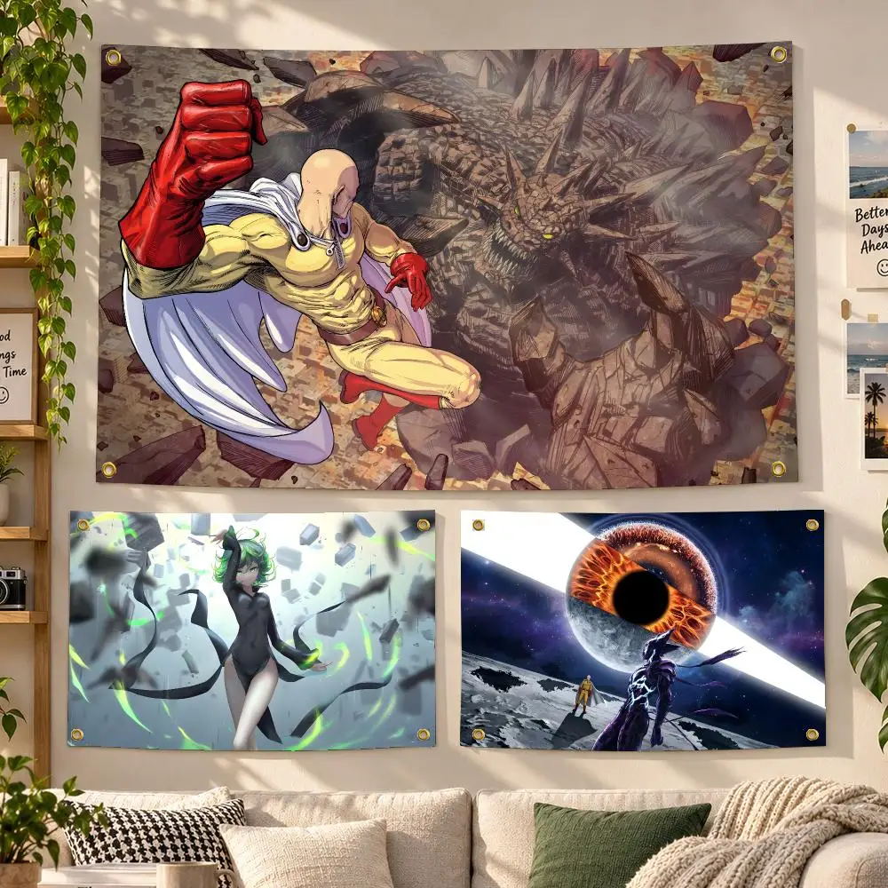 Anime One Punch Man Superhero Flags Personalized Banner Flag Room Dorm Camping Picnic Garage Bar Outdoor Wall Decor