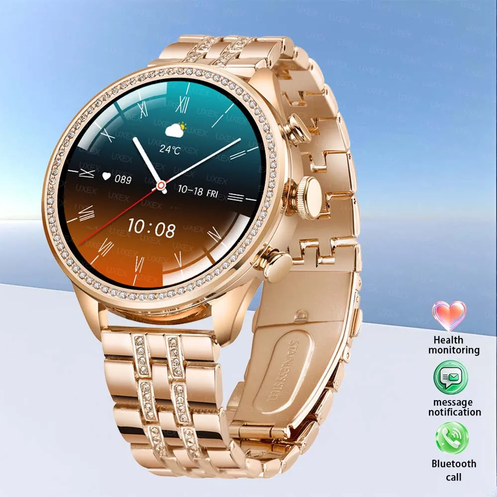 

Подарок на день Святого Валентина, женские умные часы 1,28 дюйма HD, беспроводной будильник с вызовом, часы с голосовым помощником на заказ, женские экстравагантные часы