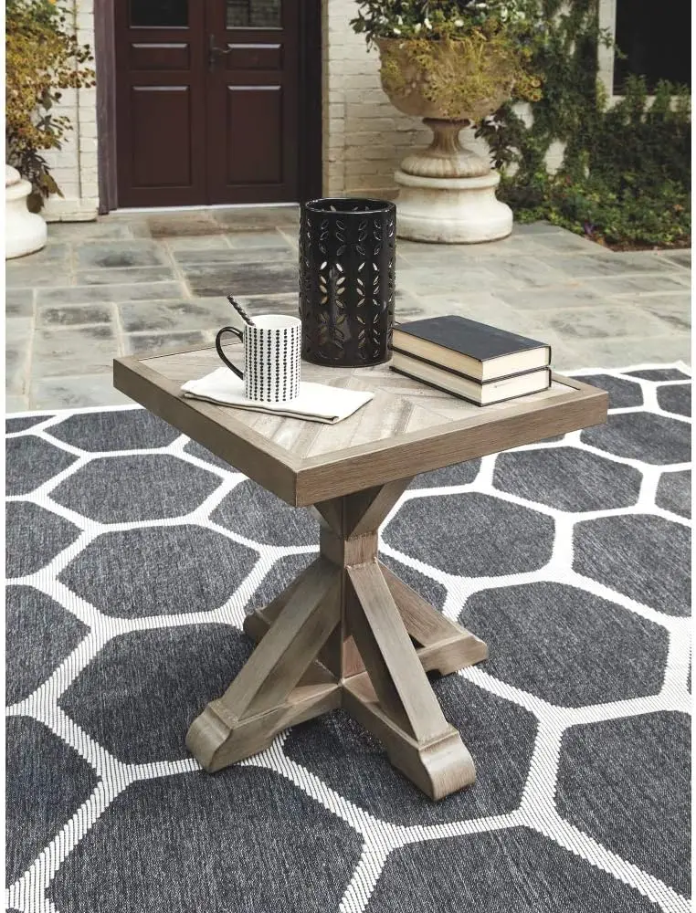 Beachcroft Square End Table, interior e exterior, bege