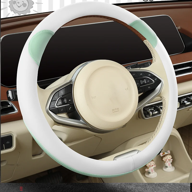 

PKQ Nappa Leather Steering Wheel Cover for 15 inch Steering Wheel Real Leather Steering Wheel Cover for Men Women