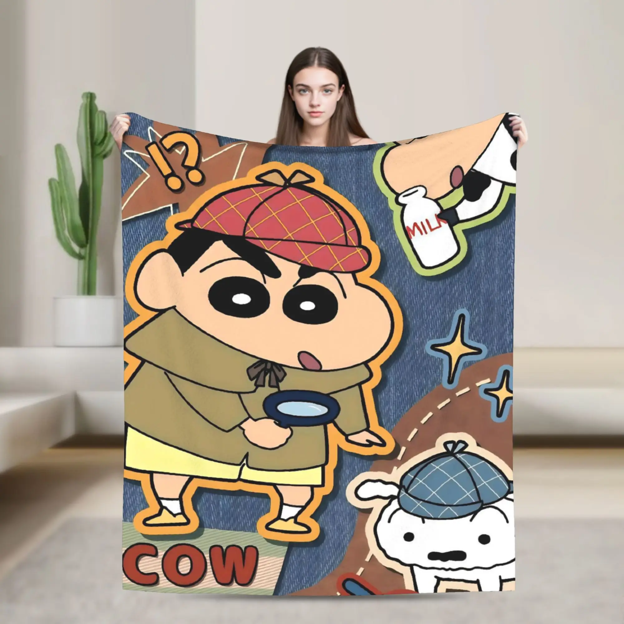 Detective Shinchans 90s Cartoon Blankets  Plush Funny Soft Throw Blanket for Coverlet Decoration