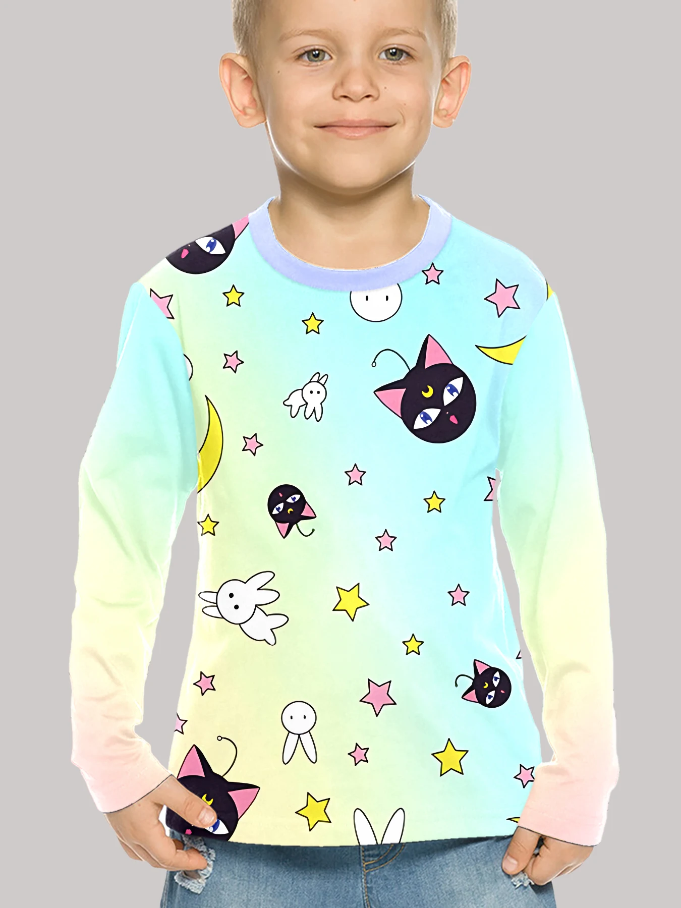 3D Print Children Amine Moons Cartoon S-sailors T-Shirt Long Sleeve Spring Fall Clothes Casual Round Neck Boys and Girls Tops