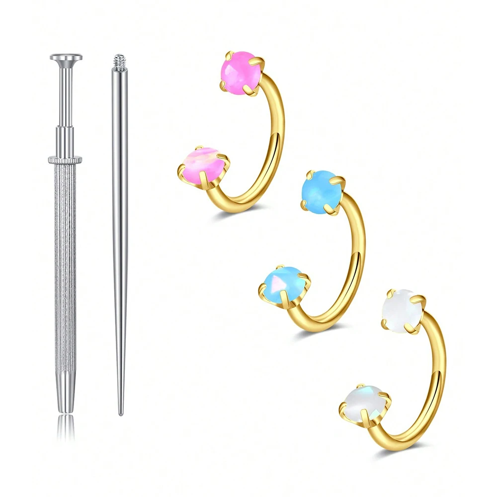 18G Stainless Steel Double Gem Horseshoe Nose Ring