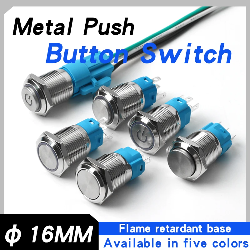 

16mm metal push button switch Self-locking/self-resetting flat/high power label Belt light Belt light 6V 24V 220V Start Stop