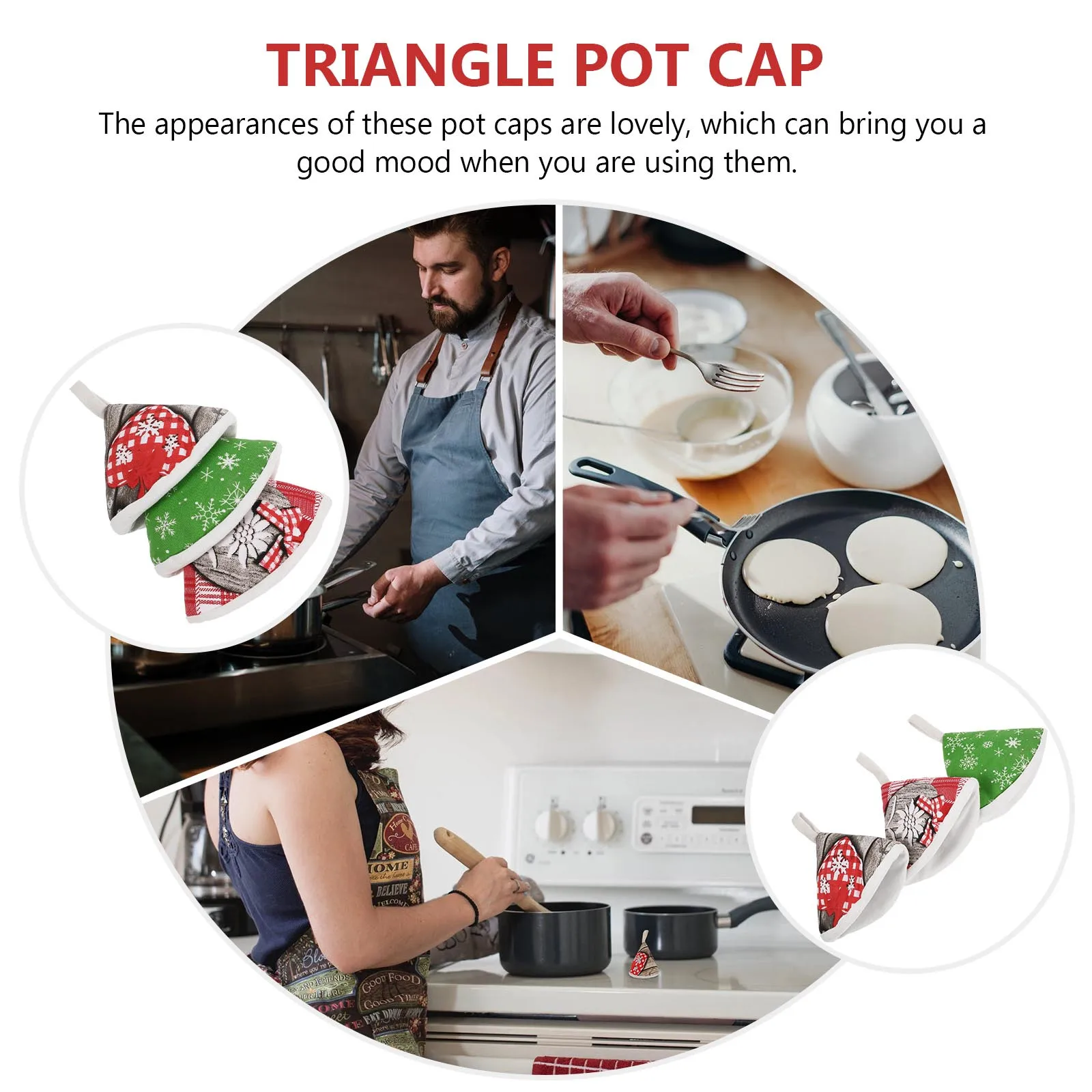 Fundas de algodón para ollas, gorros de algodón gruesos triangulares, práctico accesorio de cocina antiescaldaduras, cubierta con asa para sombrero, cazuela, 3 uds.