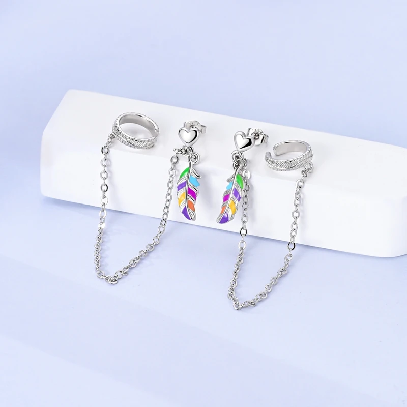 

925 Sterling Silver Earrings Sparkling Feather Stud Earring For Anniversary Wedding Jewelry Gifts