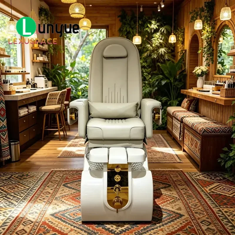 Modern Beige Full Function Pedicure Chair Reclining Adjustable Whirlpool Massage For High End Nail Salons Spa Beauty