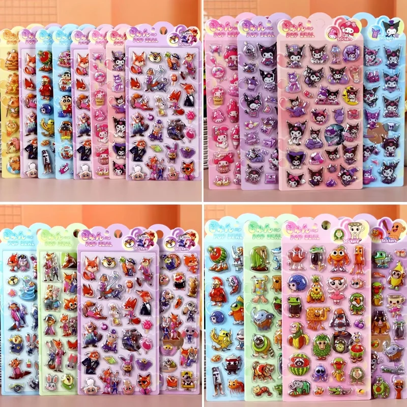 

40pcs Cute Cartoon Kuromi 3D Relief Stickers Kawaii Zootopia Aesthetic Bubble Decal Hand Account Decoration notebook Sticker