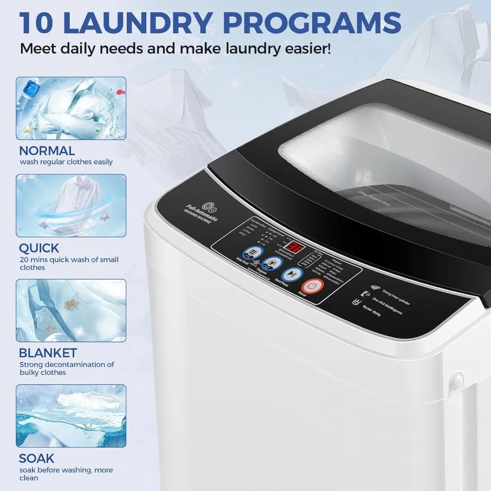 Portable Washing Machine 17.8Lbs Fully Automatic Washer Machine with 10 Programs and 8 Water Levels Small Washing Machine