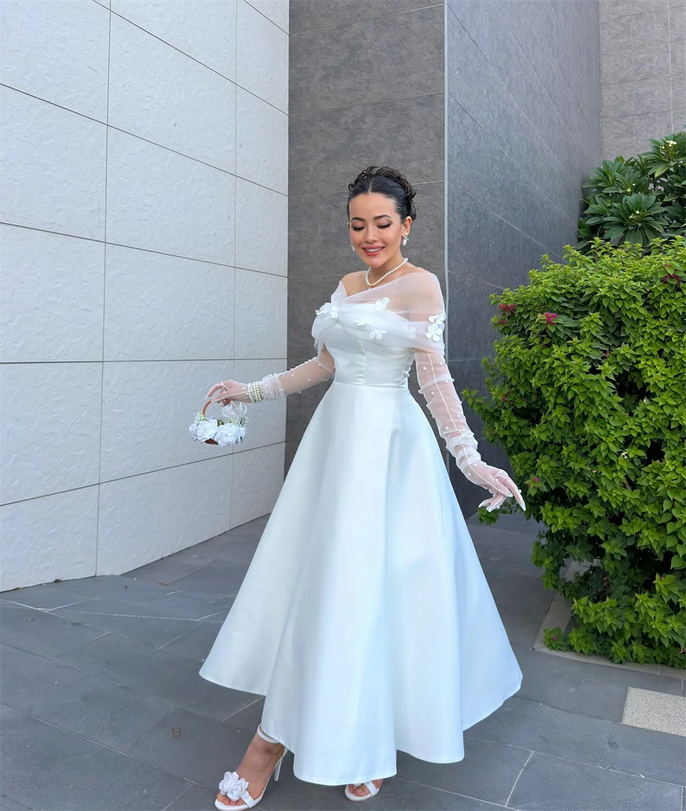 Cathy personnalisé blanc détachable arc épaule manches robe de bal a-ligne robes de noiva cheville longueur robes de soirée 2025