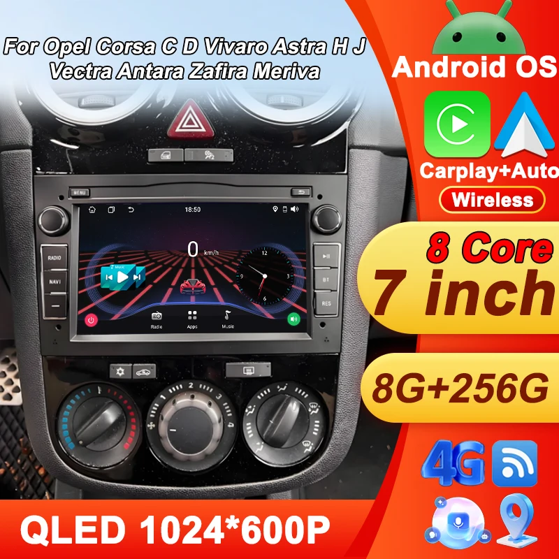 Для Opel Corsa C D Vivaro Astra H J Vectra Antara Zafira Meriva Android Автомобильный радиоэкран 8-ядерный 5G Wi-Fi навигация GPS RDS