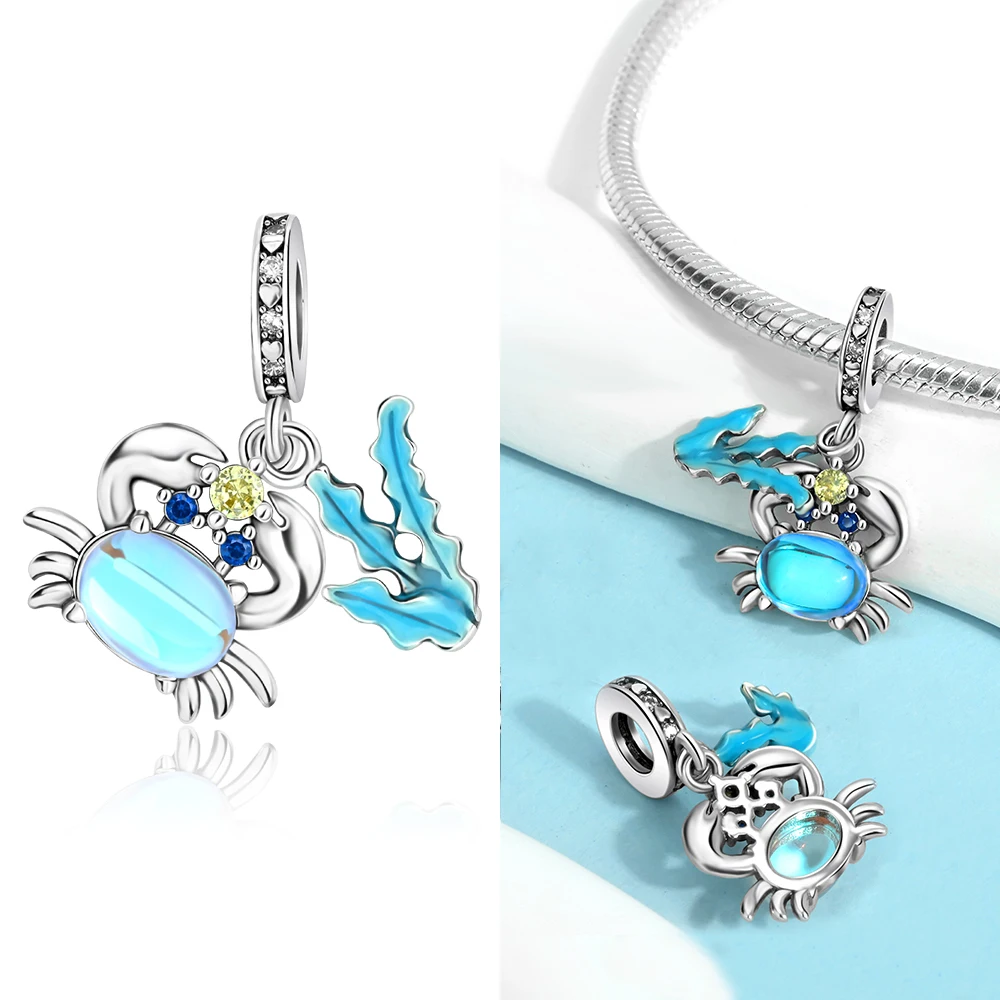 Ocean Wind 925 Sterling Silver Devil's Fish&Crab&Whale&Conch Dangle CharmFit DIY Bracelet Neckla Holiday Jewelry and Accessories