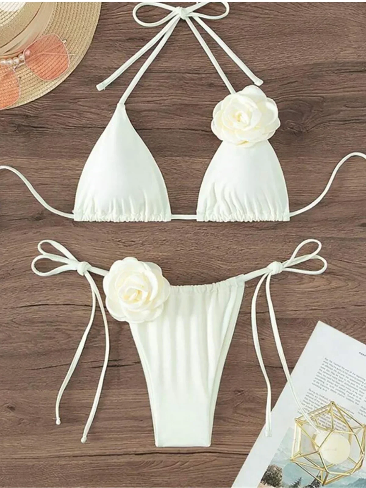 S - XL Sexy 3D Flowers Halter Strappy Bikini Stroje kąpielowe dla kobiet Dwuczęściowy zestaw bikini Strój kąpielowy dla kobiet