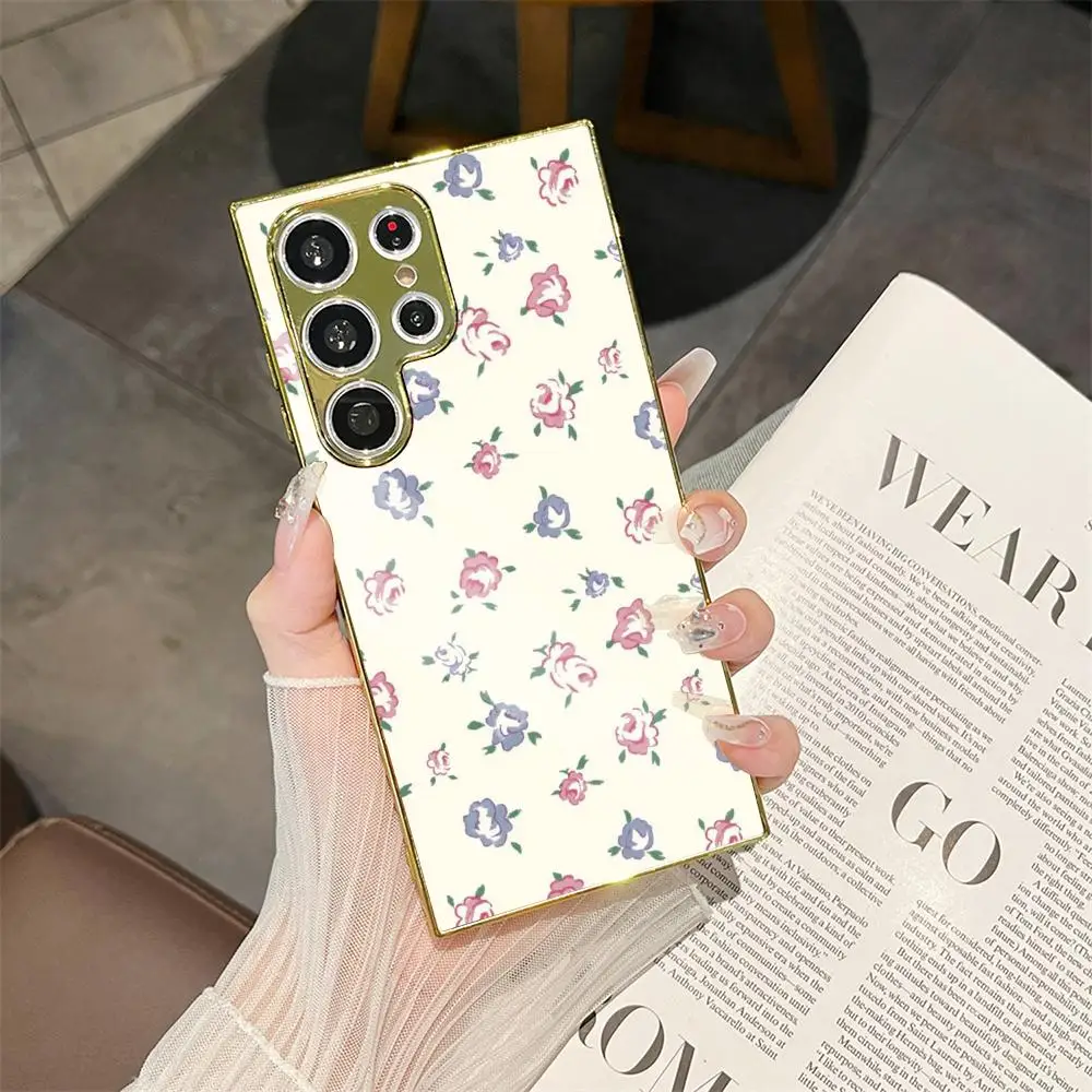

Floral Print Phone Case For Samsung Galaxy S25 S24 S23 Ultra Metal Frame Case Slim Shockproof Cover Durable