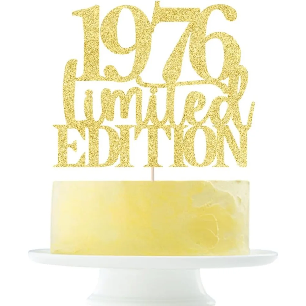 1pc Limited EDITION 1976 cake topper 50th birthday happy birthday cake topper- cheer 50 years old -gold glitter cake decoration