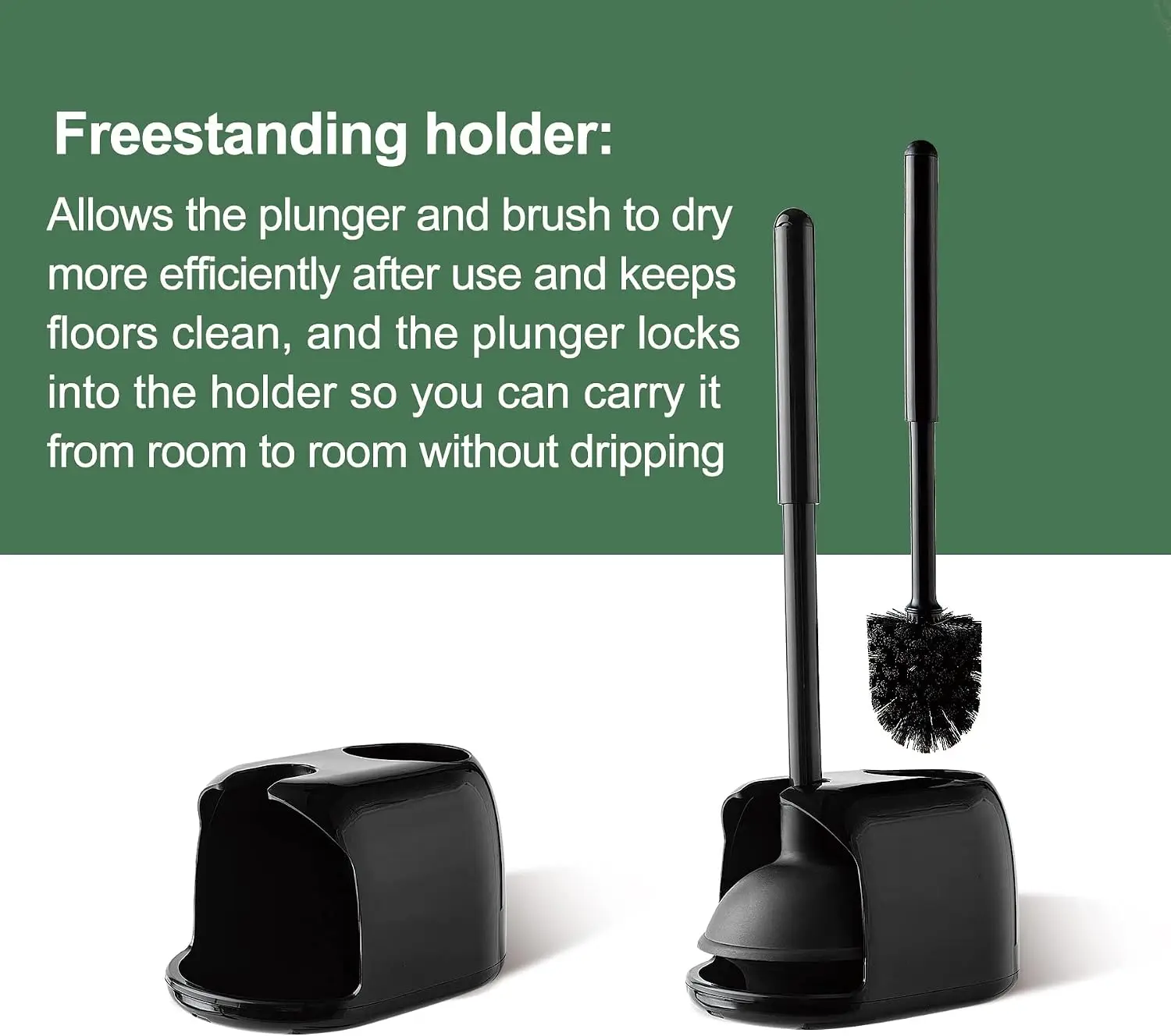 2 In 1 Toilet Brush And Plunger Set With Silicone Brush Head Strong Suction Rubber Cup Space Saving Bathroom Cleaning Tool With Storage Holder Toilet Brush Toilet Plunger Bathroom Cleaning Tools view 6