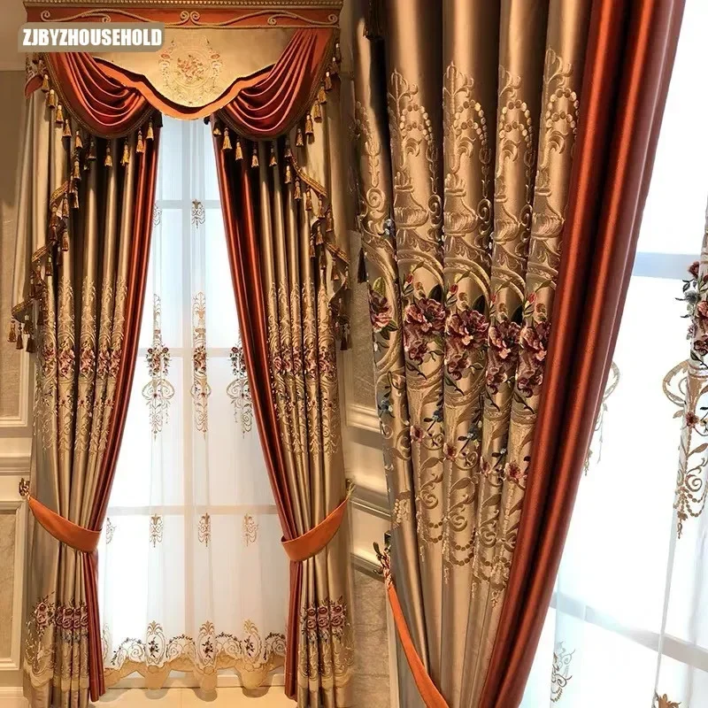 

Light Luxury New Chinese European Luxury Curtains for Living Dining Room Bedroom Embroidery Blackout Curtains Customized