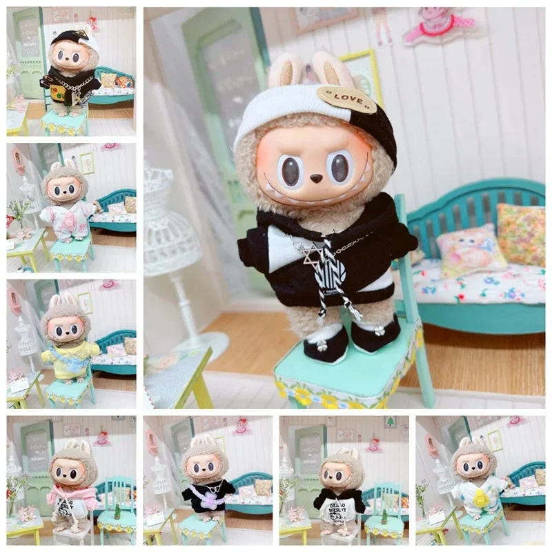 17cm Labubu Plush Doll'S Clothes Outfit Accessories For Korea Kpop Exo Labubu Idol Dolls Hoodie overalls Clothing DIY Kid Gift