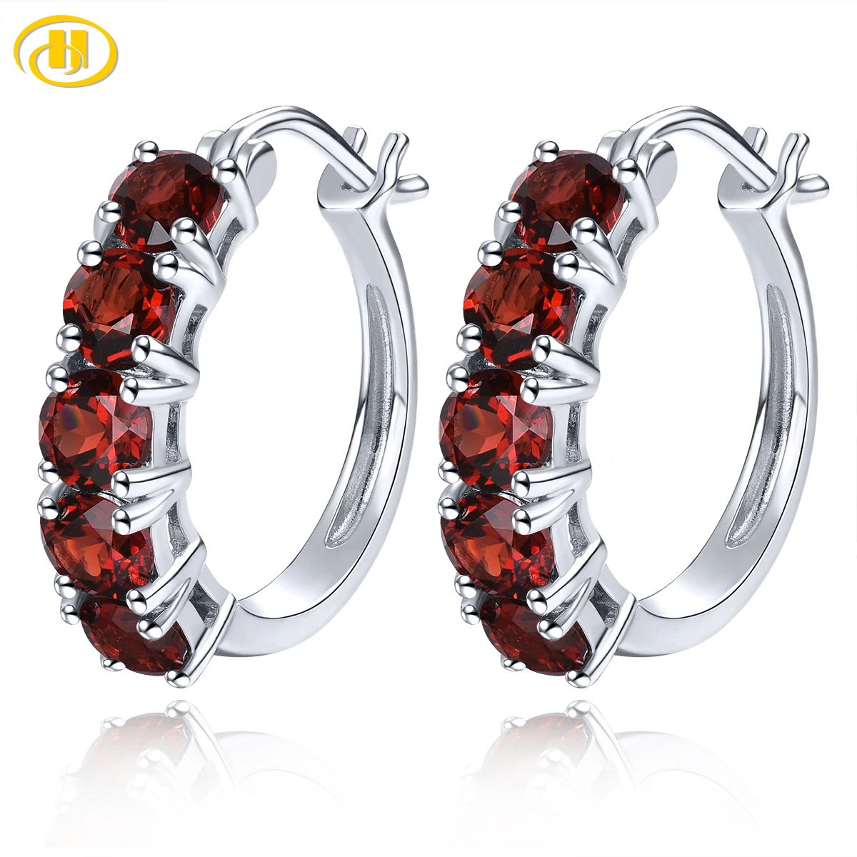 Natural Garnet Sterling Silver Clip Earrings Rhodium Plated 3.3 Carats Genuine Gemstone Women Classic Romantic Jewelry Gifts